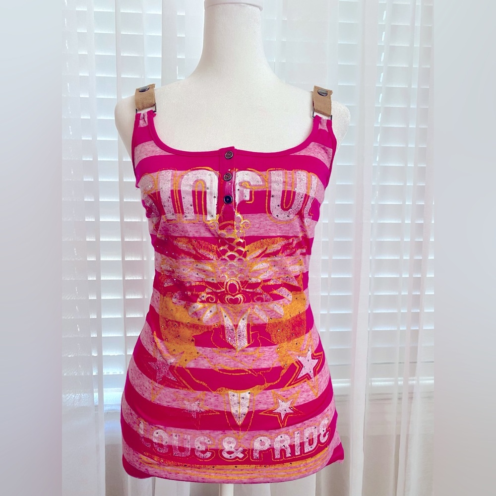 NWOT SINFUL WOMEN LACE UP THICK STRIPE TANK TOP VERY CUTE STYLE PINK SZ S